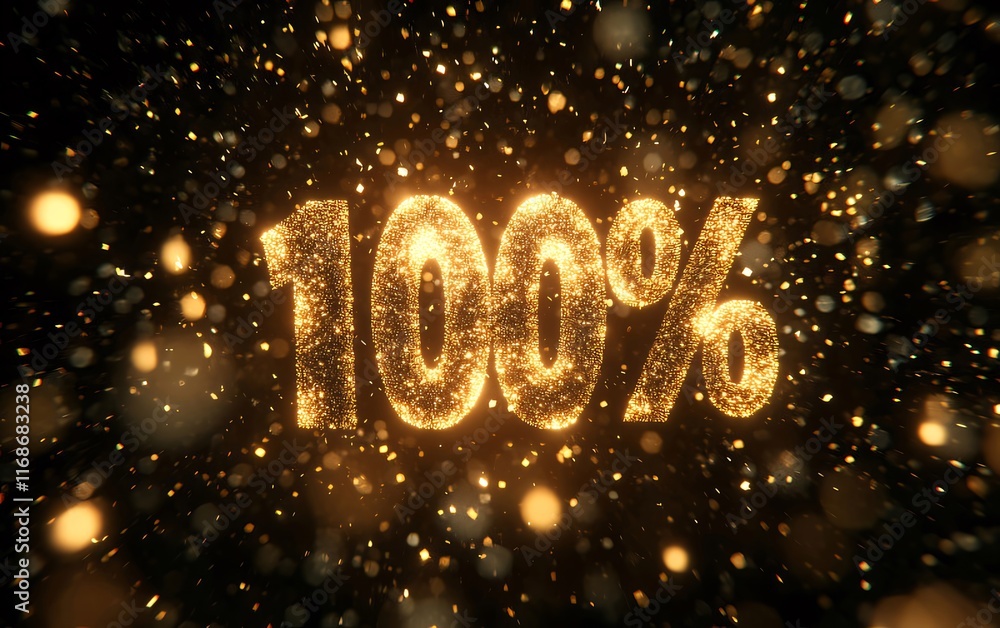 Sparkling golden 100% sign on dark background. (1) Sparkling golden 100% sign on dark background. (1)