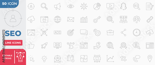 SEO - search engine optimization thin line icons set. Editable stroke icon Line.