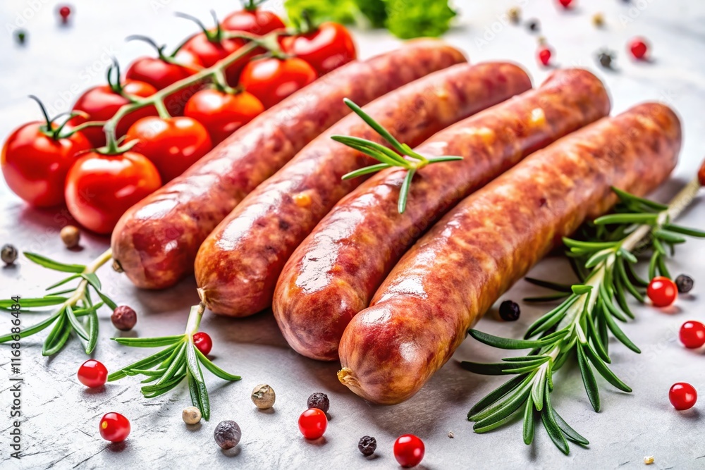 Homemade Breakfast Sausage Links, Raw, Isolated on White Background - Stock Photo Homemade Breakfast Sausage Links, Raw, Isolated on White Background - Stock Photo