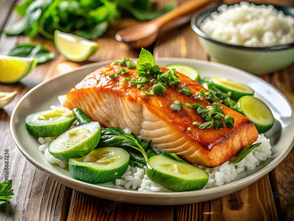 Honey Soy Glazed Salmon with Rice, Spinach, and Avocado - Delicious Asian-Inspired Meal Honey Soy Glazed Salmon with Rice, Spinach, and Avocado - Delicious Asian-Inspired Meal