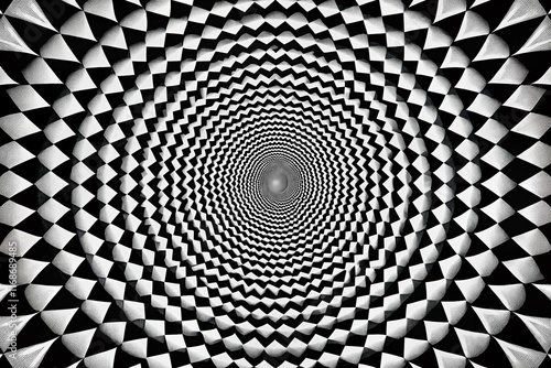 Hypnotic Black & White Psychedelic Spiral: Abstract Geometric Optical Illusion Looping Animated Wallpaper photo