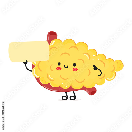 Cute funny Pancreas poster character. Vector hand drawn cartoon kawaii character illustration. Isolated white background. Pancreas poster