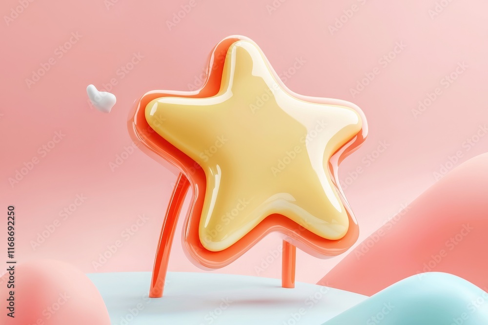 Glossy Yellow Star Shape on Pastel Background 3D Render Abstract Design Element Glossy Yellow Star Shape on Pastel Background 3D Render Abstract Design Element