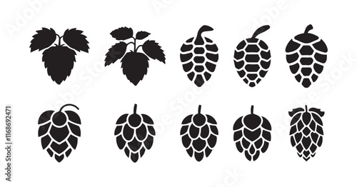 Collection of silhouettes hop cones icon on white background