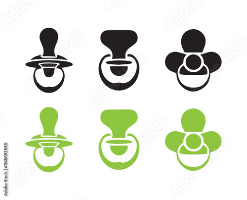 Collection of silhouettes baby pacifier icon on white background