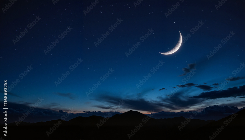 Obraz premium Crescent moon illuminated against starry night sky
