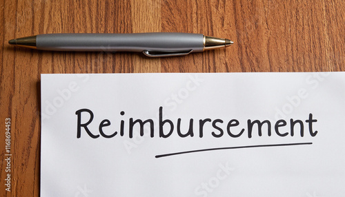 Reimbursement document on wooden table with pen