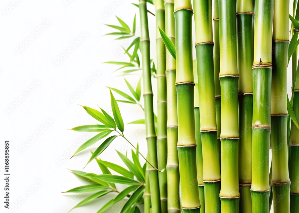 Obraz premium Isolated Bamboo Branches: Selective Focus on Lush Green Shoots Against White Background