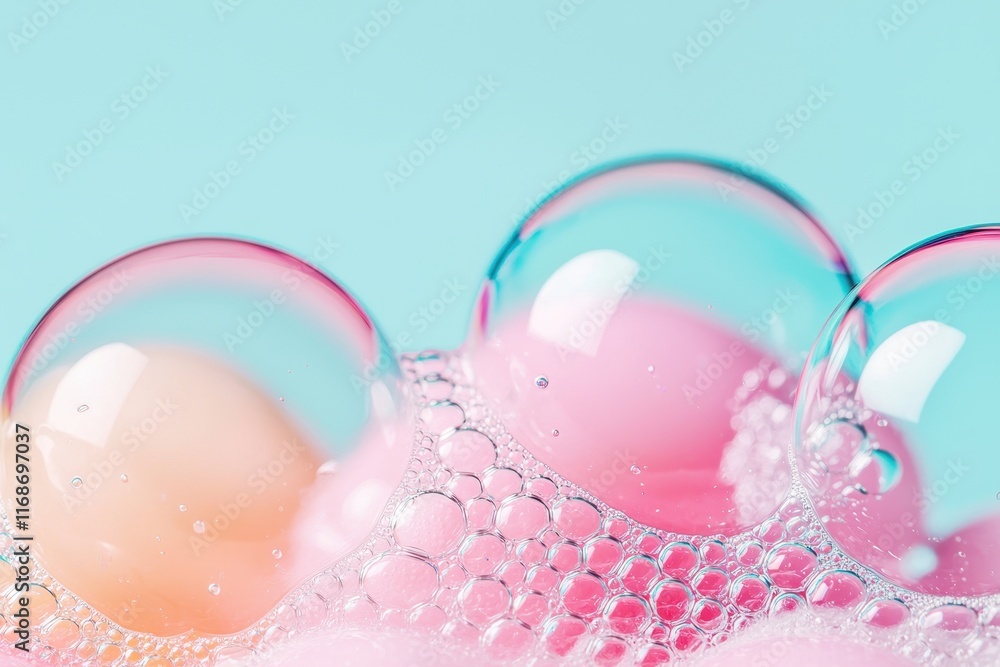 Abstract Close up of Pink and Teal Soap Bubbles Foam Texture Macro Photography Abstract Close up of Pink and Teal Soap Bubbles Foam Texture Macro Photography