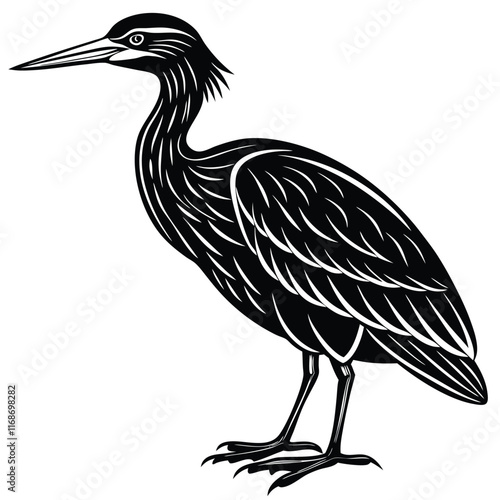 heron on a branch on white background