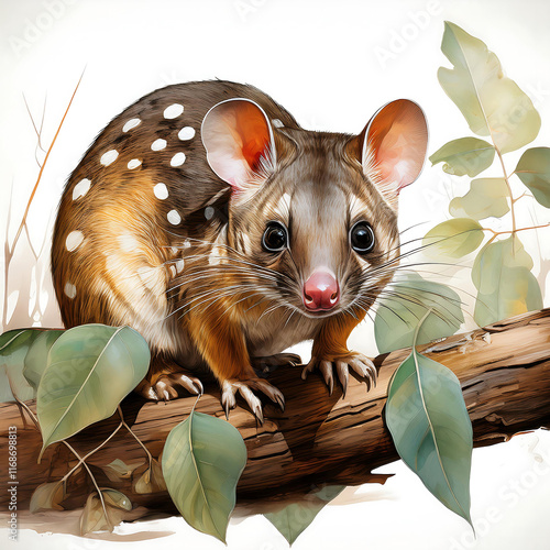Australian quoll in a tree art illustration