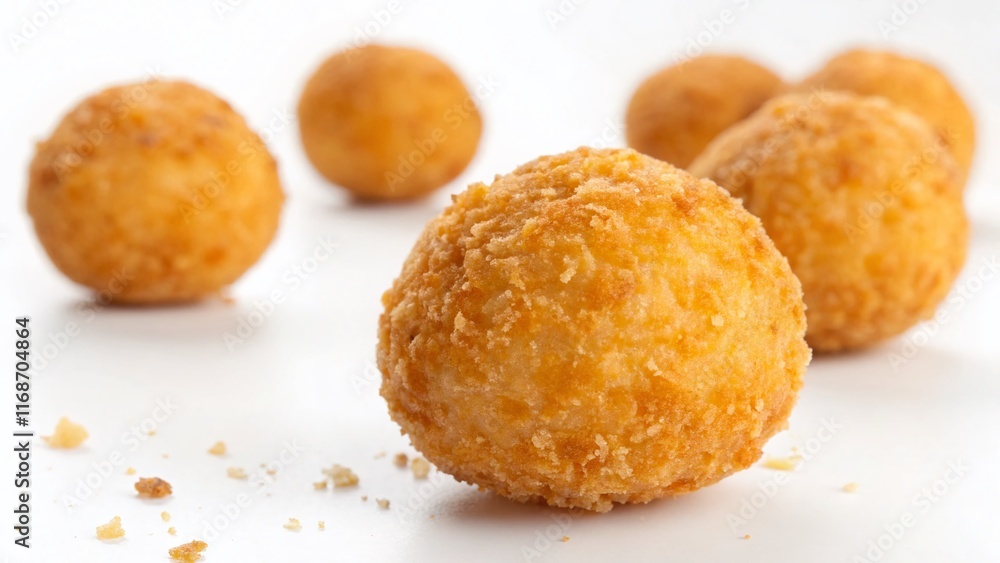 Crispy Golden Cheese Ball Isolated on White Background - Stock Photo Crispy Golden Cheese Ball Isolated on White Background - Stock Photo