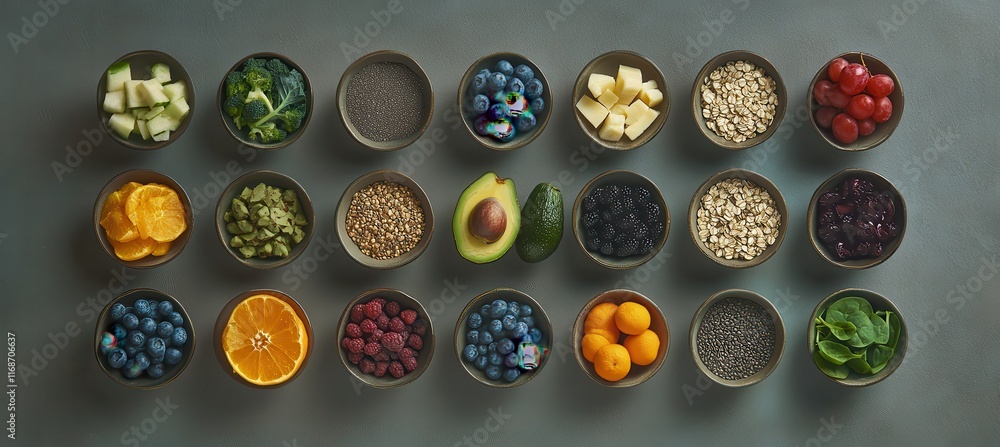 Fresh and Colorful Ingredients in Bowls Arranged on a Rustic Surface Showcasing Healthy Options for Meal Preparation and Gourmet Cooking Fresh and Colorful Ingredients in Bowls Arranged on a Rustic Surface Showcasing Healthy Options for Meal Preparation and Gourmet Cooking