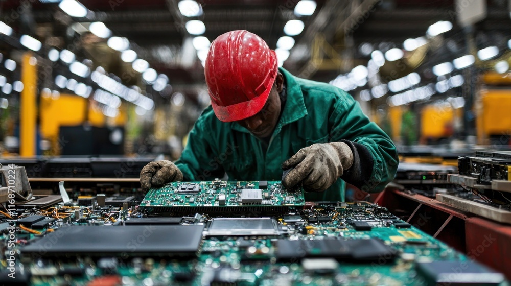 Factory Worker Assembling Circuit Boards Factory Worker Assembling Circuit Boards