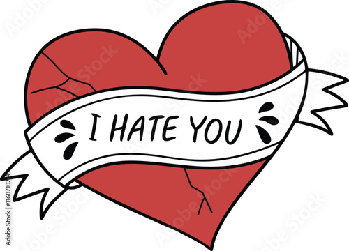 Broken Heart with I Hate You Banner Design for Emotional and Creative Projects

