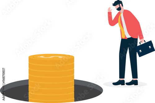 people hesitate to pick up money on the street and there are scary eyes peeking from inside the pit of the metaphor of money trap
