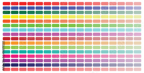 Set of colorful trendy color palettes flat template. Color palette guide. Colorful trendy color palette. RGB color model with intersecting red, green and blue squares. Collection palette of color 