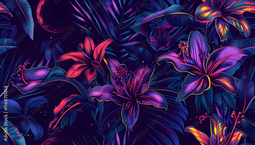 custom made wallpaper toronto digitalNeon Tropical Floral Illustration