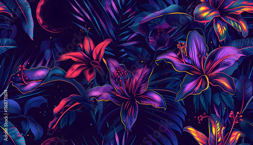 Wallpaper Mural Neon Tropical Floral Illustration Torontodigital.ca