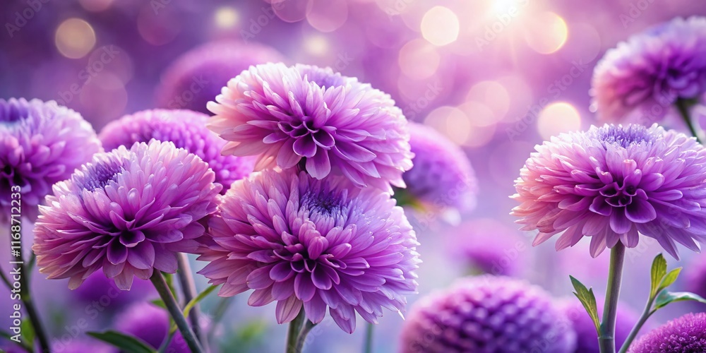 Fototapeta premium Delicate Purple Fuzzy Flowers, Soft Bloom, High Depth of Field Stock Photo