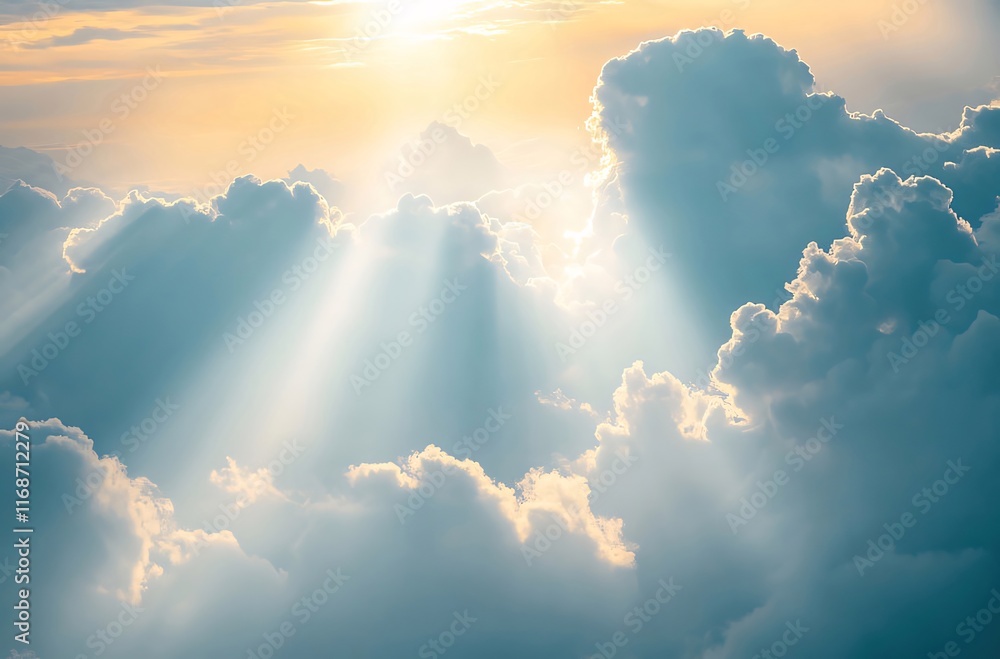 Sunbeams breaking through clouds at sunset. Sunbeams breaking through clouds at sunset.