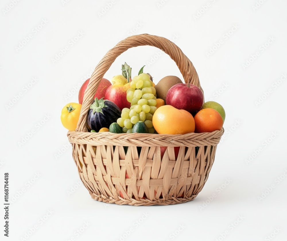 Fresh and Vibrant Bounty of Fruits in a Woven Basket on a Clean White Background, Showcasing Nature's Colors and Abundance Fresh and Vibrant Bounty of Fruits in a Woven Basket on a Clean White Background, Showcasing Nature's Colors and Abundance