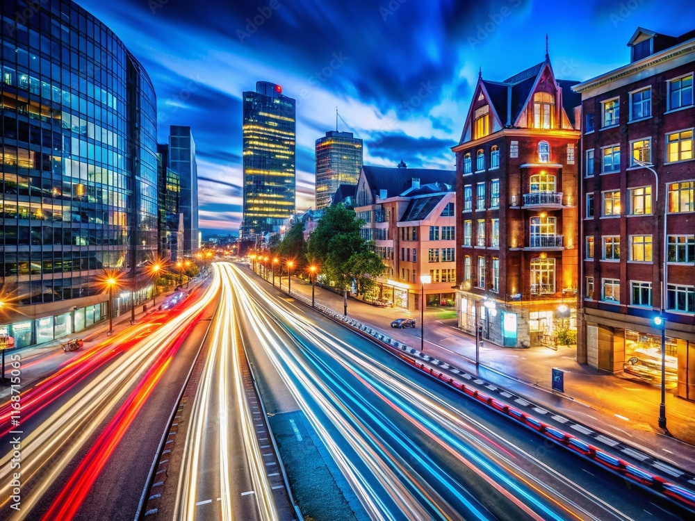 Obraz premium Long Exposure City Lights Streaks at Night