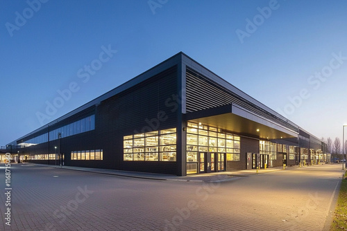 Night-lit factory under clear sky