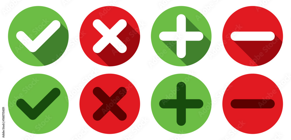 Fototapeta premium Set of check, cross, plus and minus flat icons