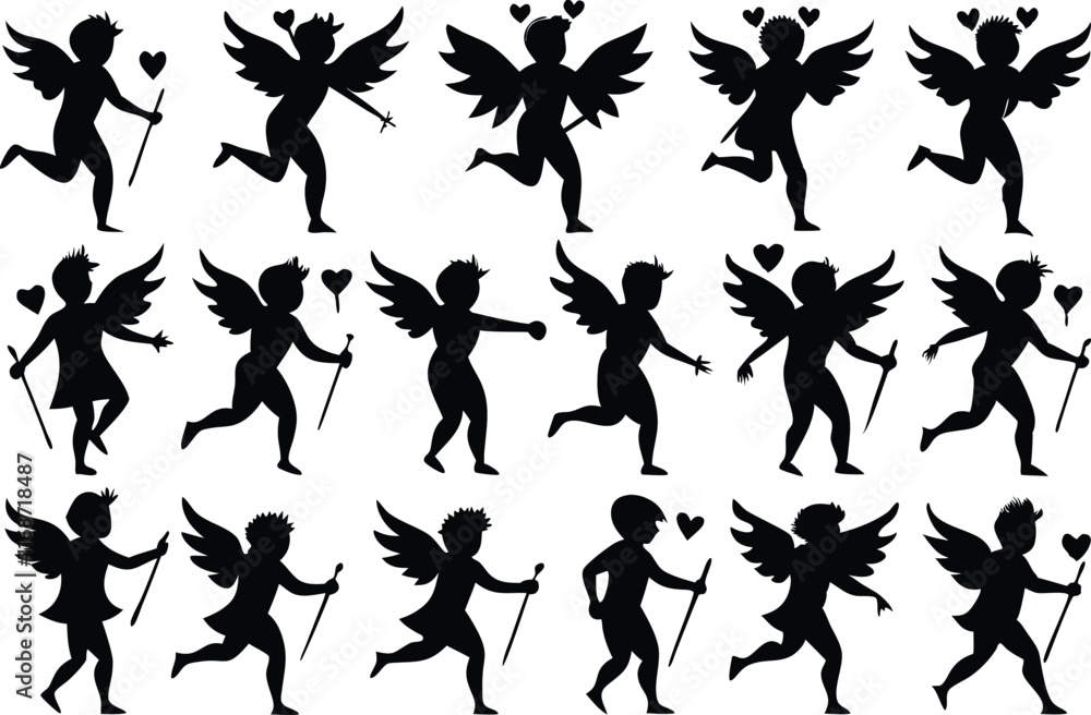set of minimalist cupid bundle silhouette vector set of minimalist cupid bundle silhouette vector