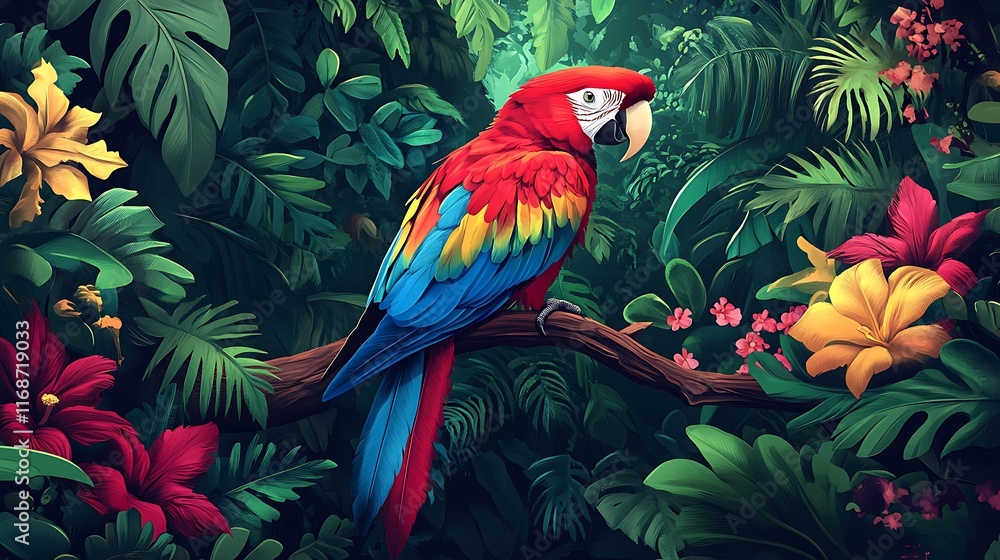 Fototapeta premium Colorful parrot with green nature