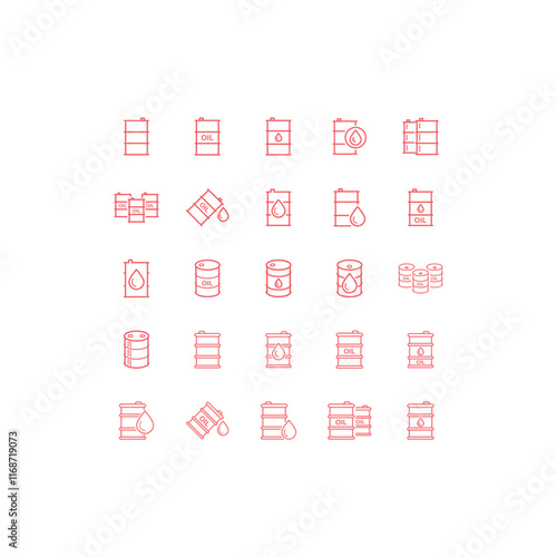 Oil drum container, barrel with sign flat vector icons set for apps and websites.