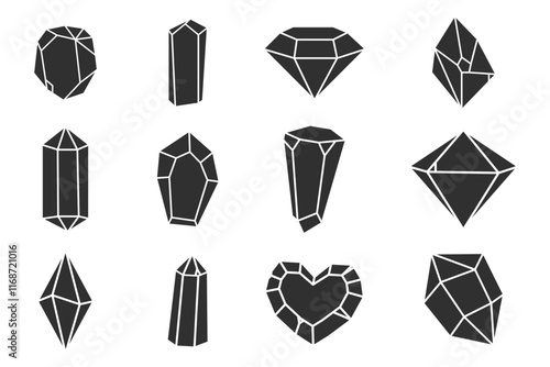 Crystal gemstone polygon stone, contour gem, polyhedron minimal. Elegant outline geometric quartz, jewel. Mineral linear icon.