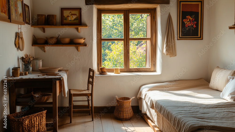Fototapeta premium Humble Village Room with Simple Decor and Natural Light