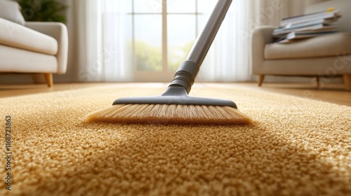 Wallpaper Mural Carpet Cleaning Brush in Living Room. Generative AI Torontodigital.ca