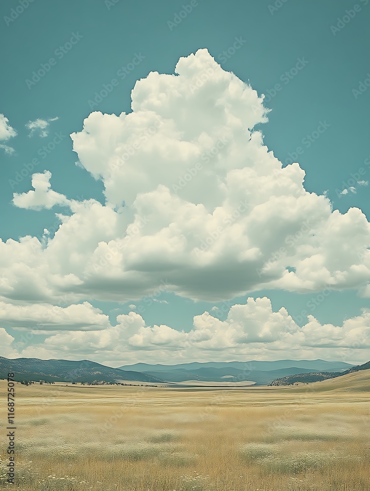 Vast, golden field under a large cumulus cloud and blue sky. Vast, golden field under a large cumulus cloud and blue sky.