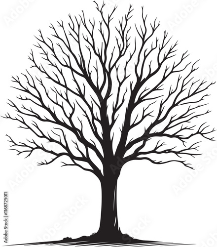 Vector art illustrations of a leafless tree silhouette
