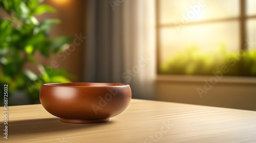 Decorative Wooden Bowl in a Modern Living Space. Generative AI photo