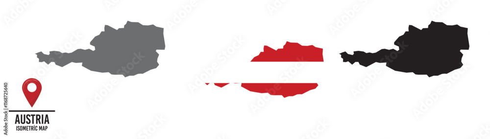 Set of different maps with national flags of Austria. Set of different maps with national flags of Austria.