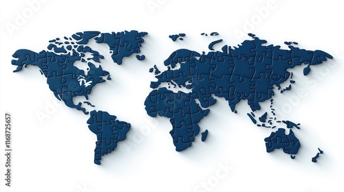 Wallpaper Mural World map puzzle, blue pieces, white background. Torontodigital.ca
