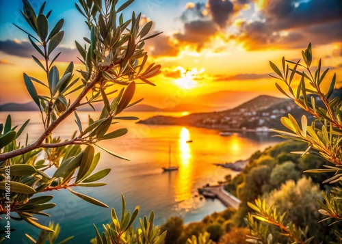 Double Exposure: Grecian Sunsets Over Porto Rafti, Aegean Sea photo