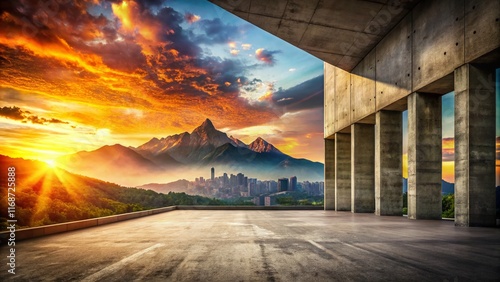 Double Exposure: Industrial Concrete Texture & Watchung Mountain Skyline photo