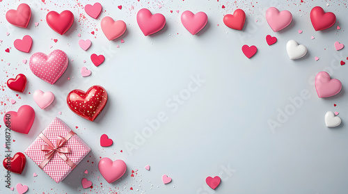 Happy Valentine's Day banner red and pink heart shapes and gift box with Valentine background. love concept.