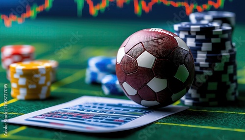 Sport business concept, Abstract representation of a sports betting slip merging with stock market symbols, illustrating the gambling and investment aspects of sports photo