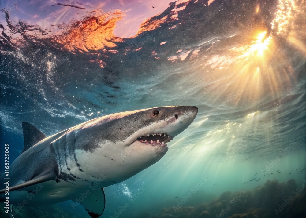 Fototapeta premium Double Exposure Shark Head Ocean Wildlife Abstract Art Stock Photo