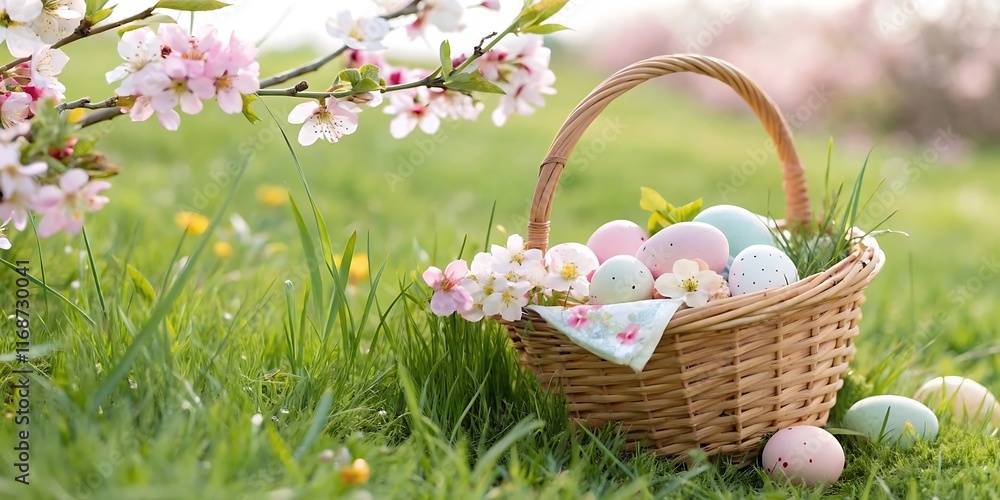 easter eggs in a basket with flowers. easter eggs in a basket easter eggs in a basket with flowers. easter eggs in a basket