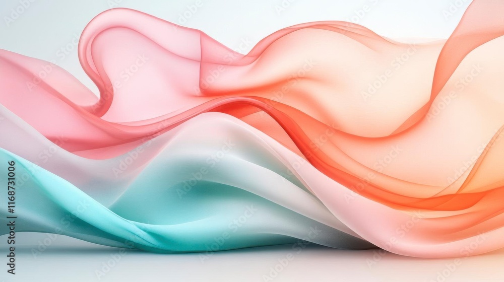 Fototapeta premium Serene pastel fabric swirls gently, creating a calming, dreamlike atmosphere.
