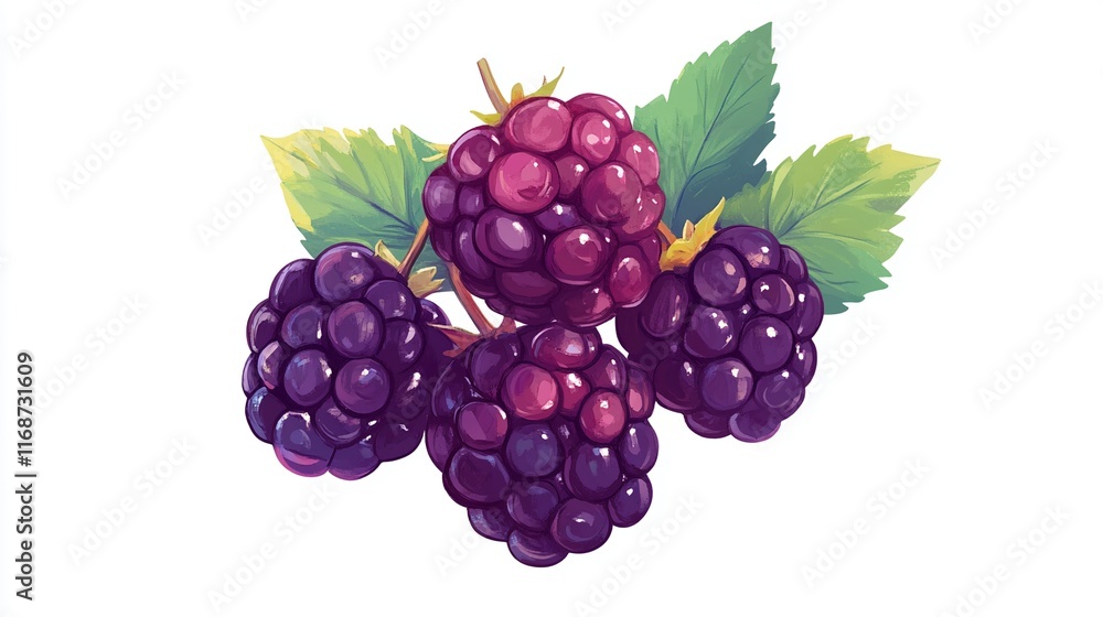 Plump blackberries in a bunch, displayed on white background for natural vibes Plump blackberries in a bunch, displayed on white background for natural vibes