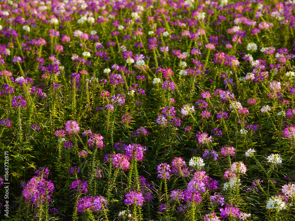 Naklejka premium Cleome is a genus of flowering plants in the family Cleomaceae, commonly known as spider flowers.