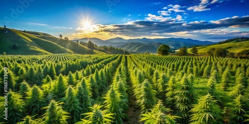 Lush Green Cannabis Plantation Landscape - Rural Agricultural Field photo